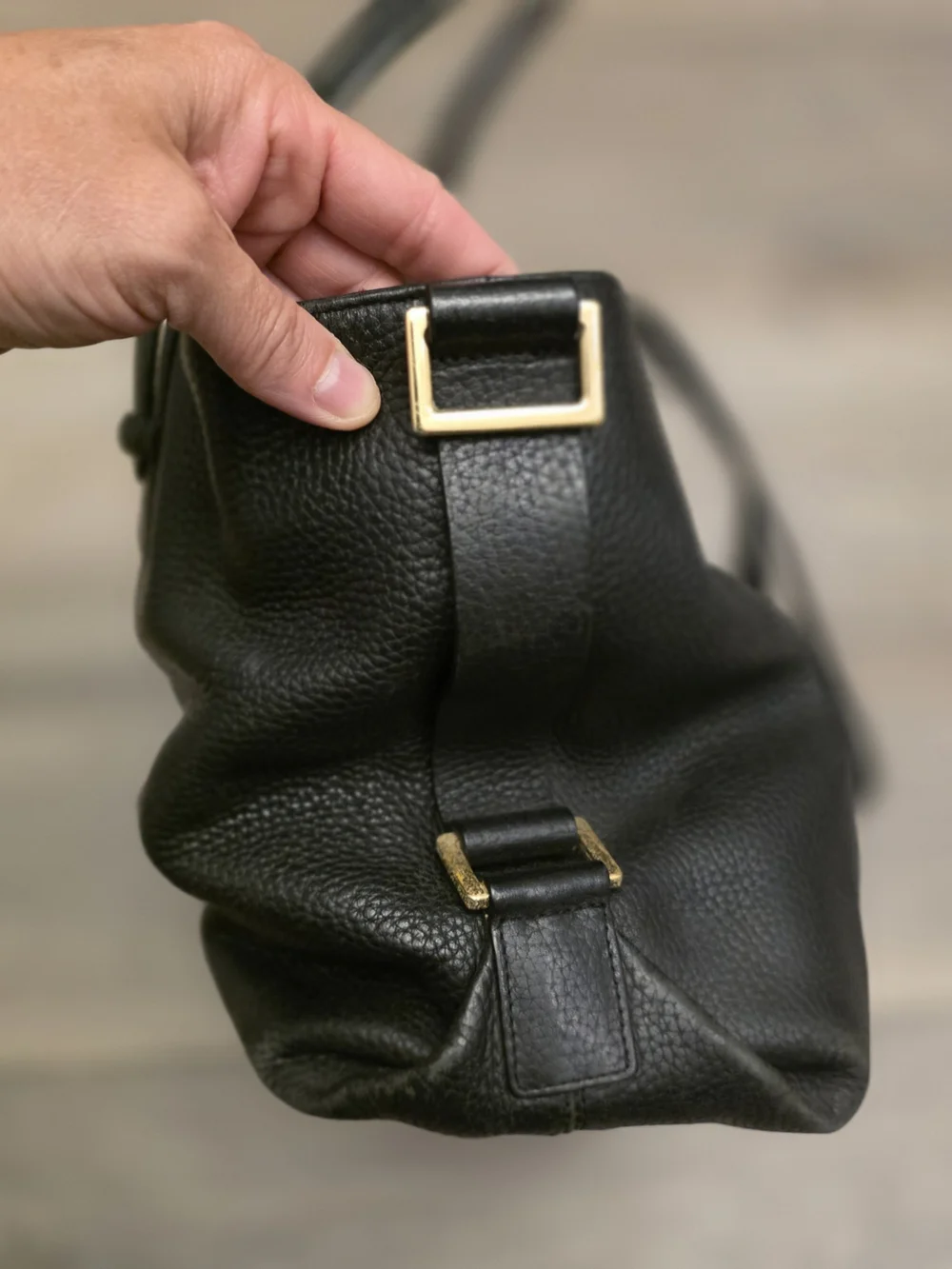 DKNY Black Pebbled Leather Hobo Tote with Gold Hardware